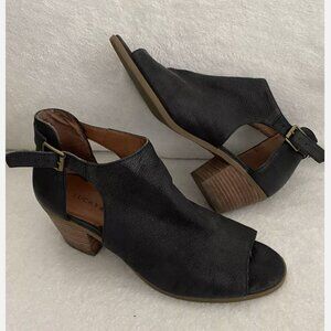 Lucky Brand Barimo Open Toe Black Leather Booties Size 7.5